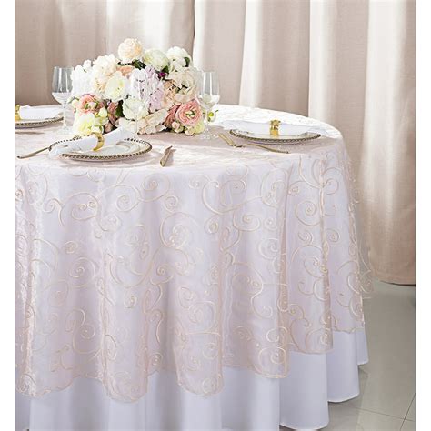 Wedding Linens Inc 90 Round Embroidered Organza Table Overlay Toppers Tablecloth Blush Pink