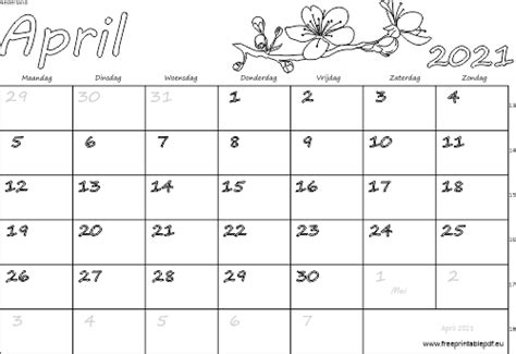 Kalenders zijn leeg en kunnen worden afgedrukt met voorgedefinieerd afdrukbereik. Kalender April 2021 Nederland | Gratis printbare PDF