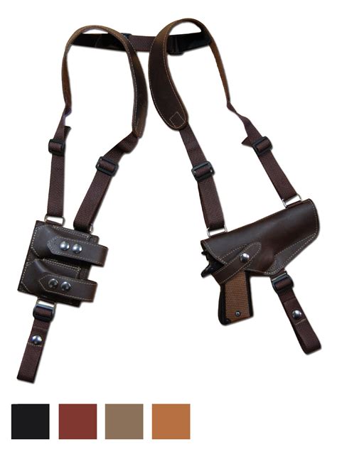 Leather Horizontal Shoulder Holster With Magazine Pouch For Full Size