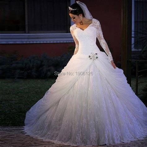 Islamic White Wedding Dress Ball Gowns Lace Long Sleeve Bride Dresses