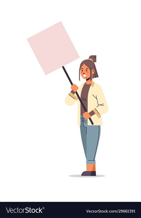 Woman Activist Protesting Holding Blank Placard Vector Image