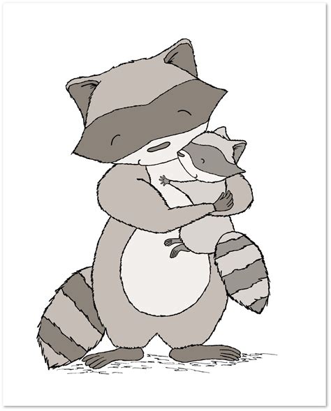 Raccoon Mama And Baby Hug Woodland Nursery Art By Sweet Melody