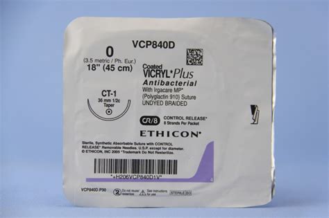 Ethicon Suture Vcp840d 0 Vicryl Plus Antibacterial Undyed 8 X 18