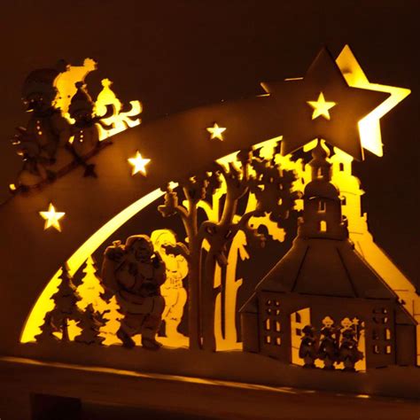 Christmas Festive Scene Wooden Window Candle Arch Bridge Led Fairy Lights