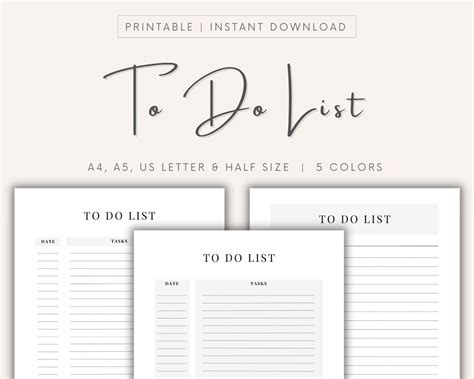 Minimalist To Do List Printable To Do List Bundle Task Etsy