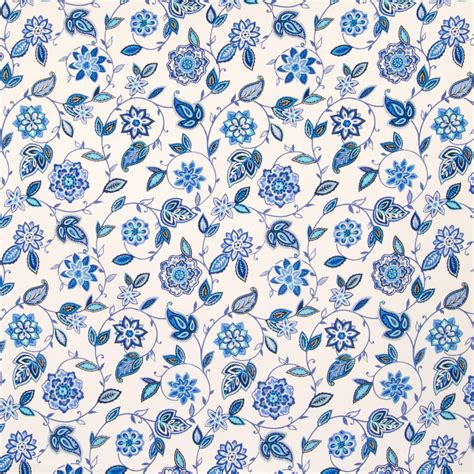 Delft Blue Floral Print Upholstery Fabric