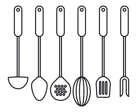 Kitchen Cook Utensils Line Art Set Icon Vector Template Illustration