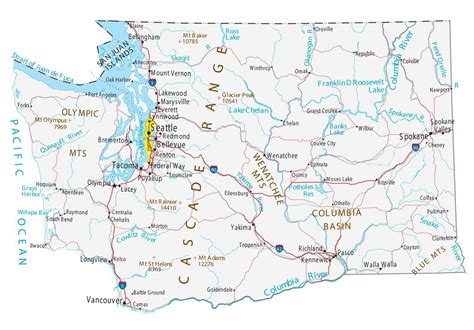 Washington State Map Places And Landmarks Gis Geography