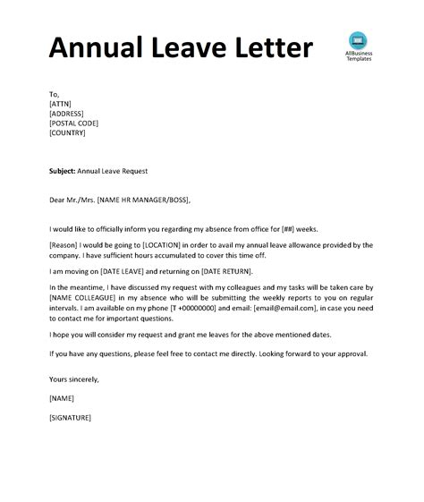 Annual Leave Letter Templates At