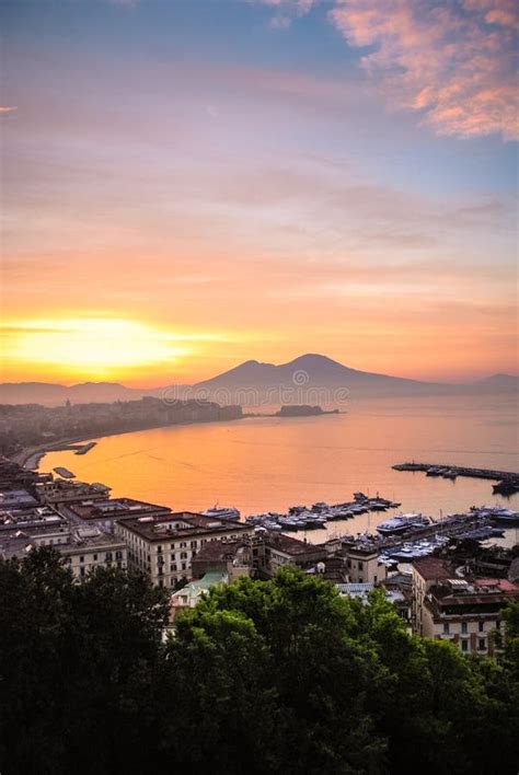 Sunrise Of Mt Vesuvius And The City Of Naples Italy Stock Photo
