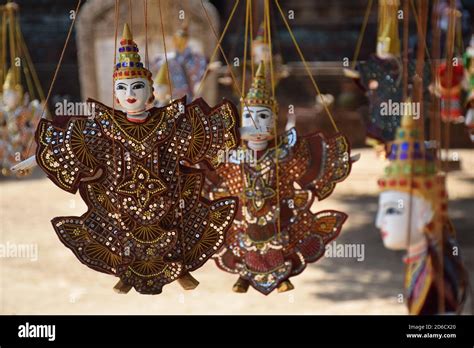 Souvenirs Of Painted Puppets Inside Bagan Archaeological Site Myanmar