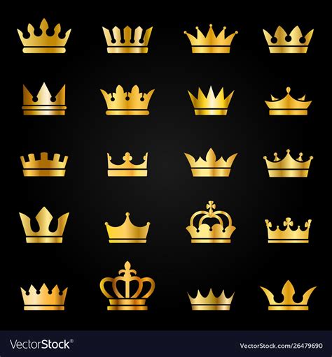Gold Crown Icons Queen King Crowns Luxury Royal Vector Image