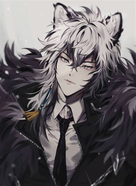 White Black Hair Husky Wolf Anime Male Fluffy Alpha Anime Catboy