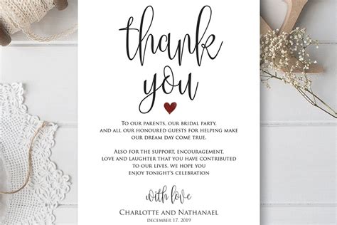 Wedding Thank You Note Printable Thank You Card Template