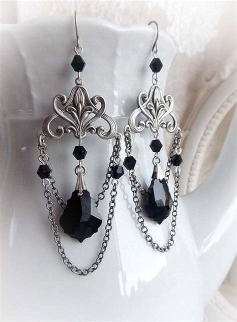 Dangle Black Swarovski Crystal Earrings Gothic Victorian Etsy Black