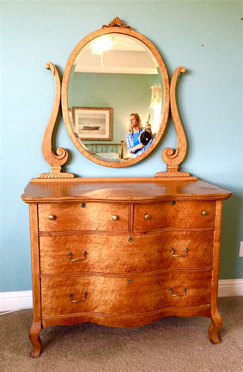 Antique Tiger Maple Dresser With Mirror Antique Poster