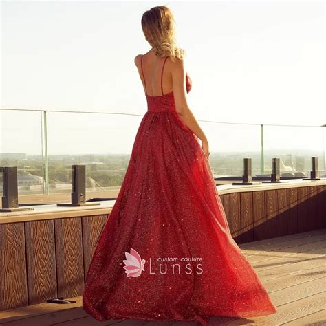 Sparkly Glitter Spaghetti Strap Ball Gown Prom Dress Lunss
