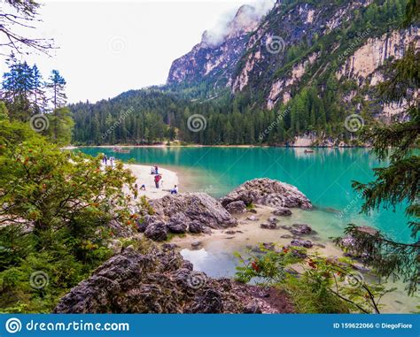 Lake Braies Dolomites Italy Stock Photo Image Of Cloudy Italian