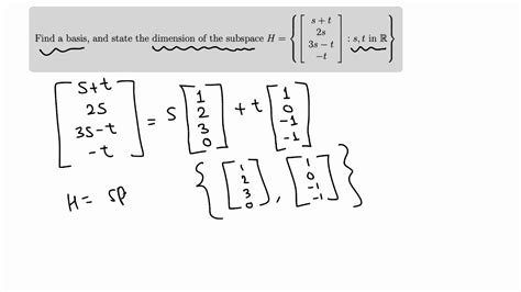 Linear Algebra Finding A Basis And Dimension Of A Subspace Example