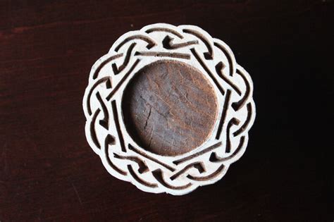 Indian Hand Carved Wood Block Stamp Round Celtic Frame Etsy