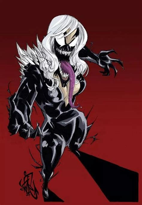 A Drawing Of A Woman With White Hair And Black Makeup Standing In