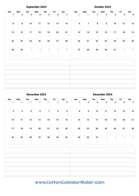 September To December 2024 Printable Calendar