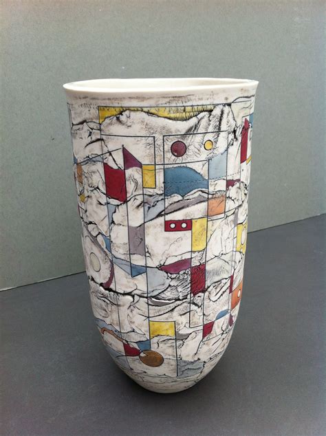 Tall Vase Geometric Design On Porcelain By Lee Page Hanson Ceramics