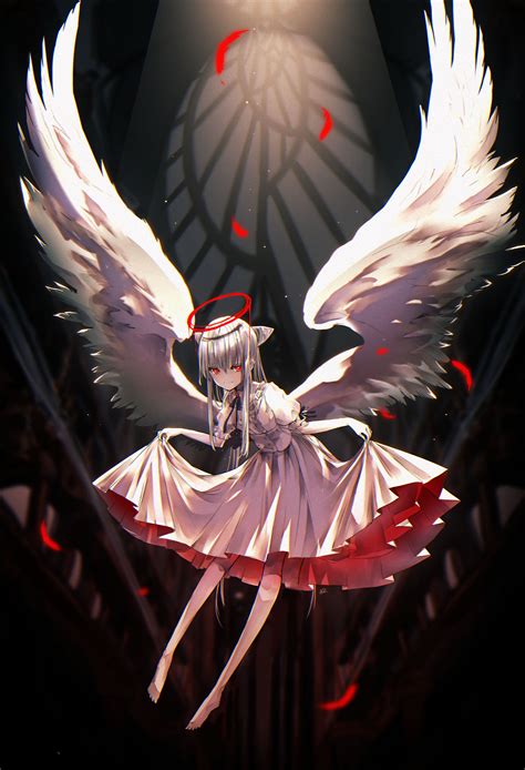 Safebooru 1girl Absurdres Angel Angel Wings Barefoot Dress Dress Lift
