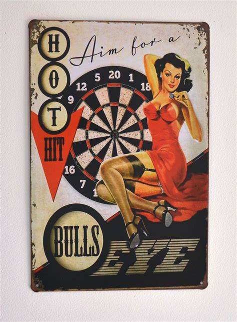 Cartel Metálico Bulls Eye Pin Up Vintage Metal Sign Tinads