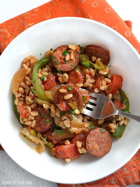 Smoked Sausage Skillet With Peppers And Farro Budget Bytes