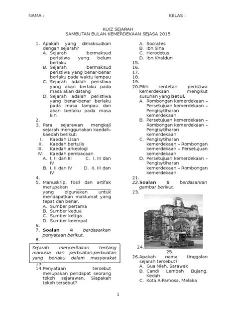 Soal mid semester 1 tik kelas 9. Kuiz Sejarah Tahun 4