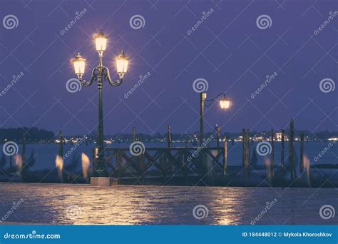 Venice Classic Lantern On Seafront Night View Stock Photo Image Of