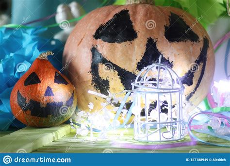 Pumpkin Head Face And Light Garland Stock Image Image Of Chamber