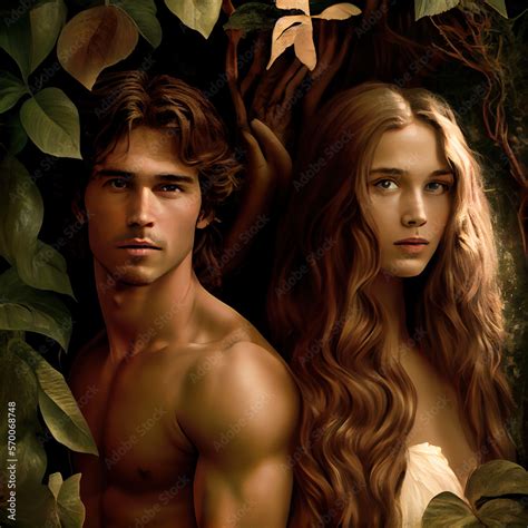 ภาพประกอบสต็อก Man Woman And The Forbidden Apple Adam And Eve Concept