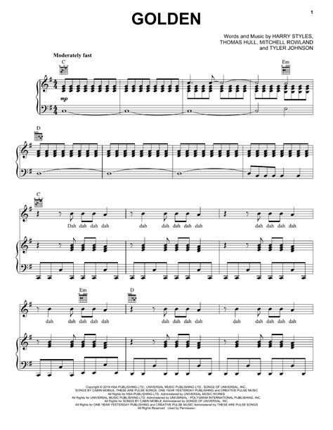 Harry Styles Golden Sheet Music Notes Chords Score Download Printable Pdf Score Sheet