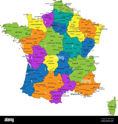 Colorful France Political Map With Clearly Labeled Separated Layers
