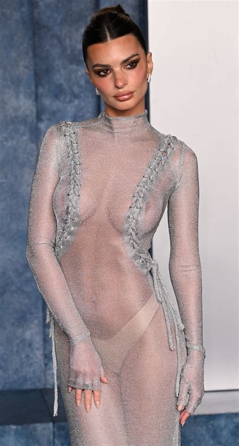 Emily Ratajkowski Wows In Lace Up Naked Dress By Feben At Vanity