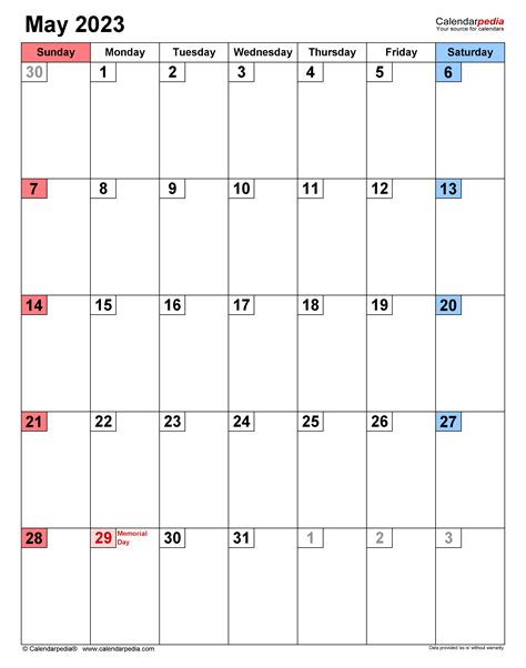 May 2023 Calendar Templates For Word Excel And Pdf