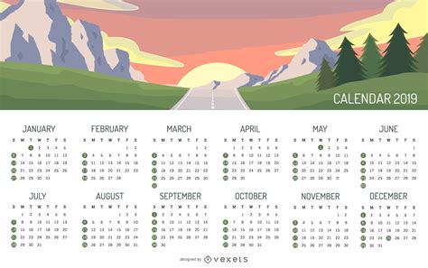 Mountain Landscape 2019 Calendar Design Vector Download