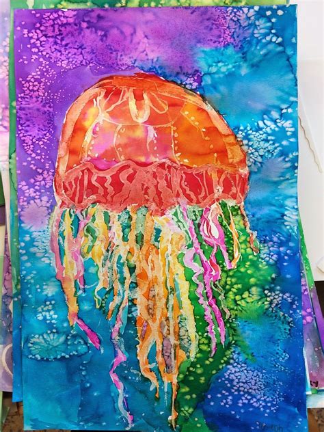 Jellyfish Watercolor Resist Cool And Warm Colors Salt On The Warm For