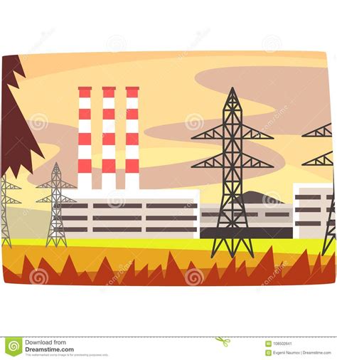 Fossil Fuel Power Station Energy Producing Plant Horizontal Vector
