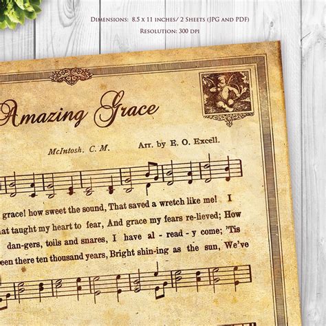 Amazing Grace Vintage Sheet Music Pdf File Instant Etsy