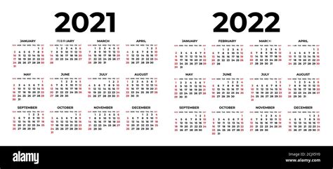 Calendar For 2021 And 2022 On White Background Stock Vector Image And Art