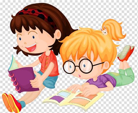 Two Girls Reading Books Illustration Reading Children Learn