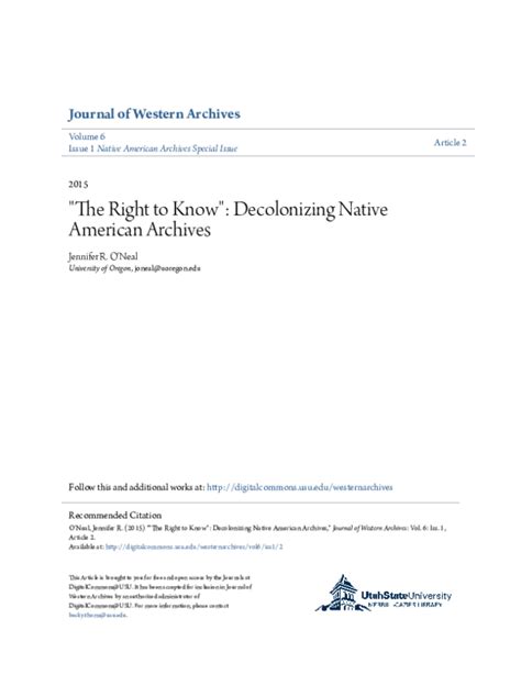 pdf the right to know decolonizing native american archives by j o neal intellectual