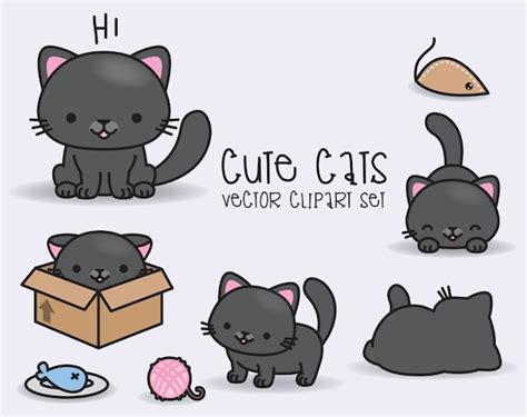 Premium Vector Clipart Kawaii Black Cats Cute Black Cats Etsy