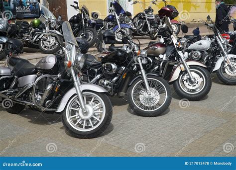 Classic Motorcycles Parked On The Motorcycles Parking Lot Honda Shadow