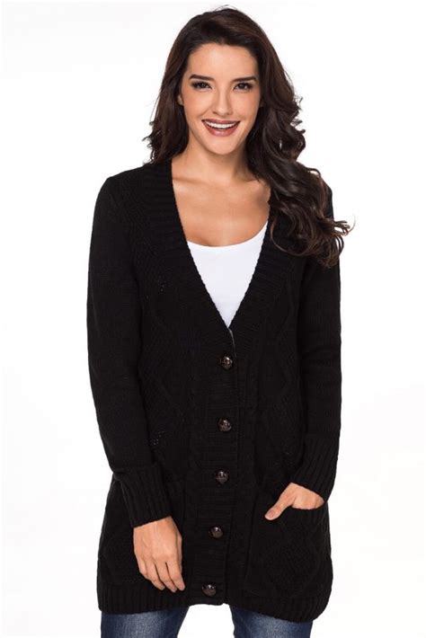 Annette Womens Open Front Pocket Button Down Cardigan Sweater Black