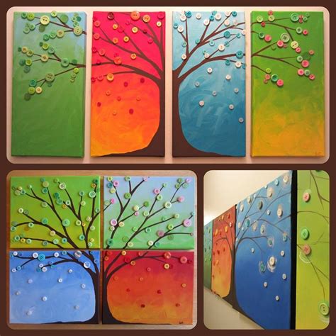 Four Seasons Button Tree On 7x14 Canvases Tree At Too Of The Image
