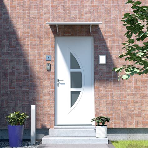 Porte d'entrée k•line aluminium alu robuste et performante, la porte d'entrée k•line se décline en 18 coloris permettant ainsi d'assurer la cohérence architecturale de l'ensemble des menuiseries extérieures de la maison. Auvent de porte d'entrée alu blanc Lyra, l.150 x H.22 x P ...